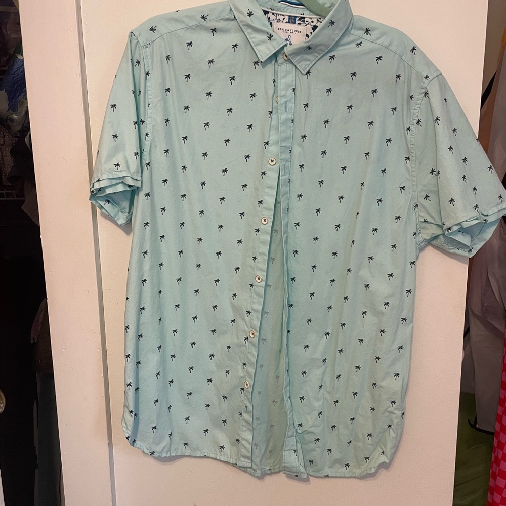 Denim & Flower Blue Casual Button Down Shirt with Classic Collar
